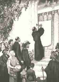 Luther slår opp 95 teser på slottskirken i Wittenberg